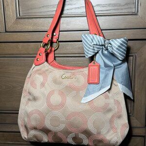 Coach Op Art Hobo Shoulder Bag — Tan & Coral/Salmon  - AS IS